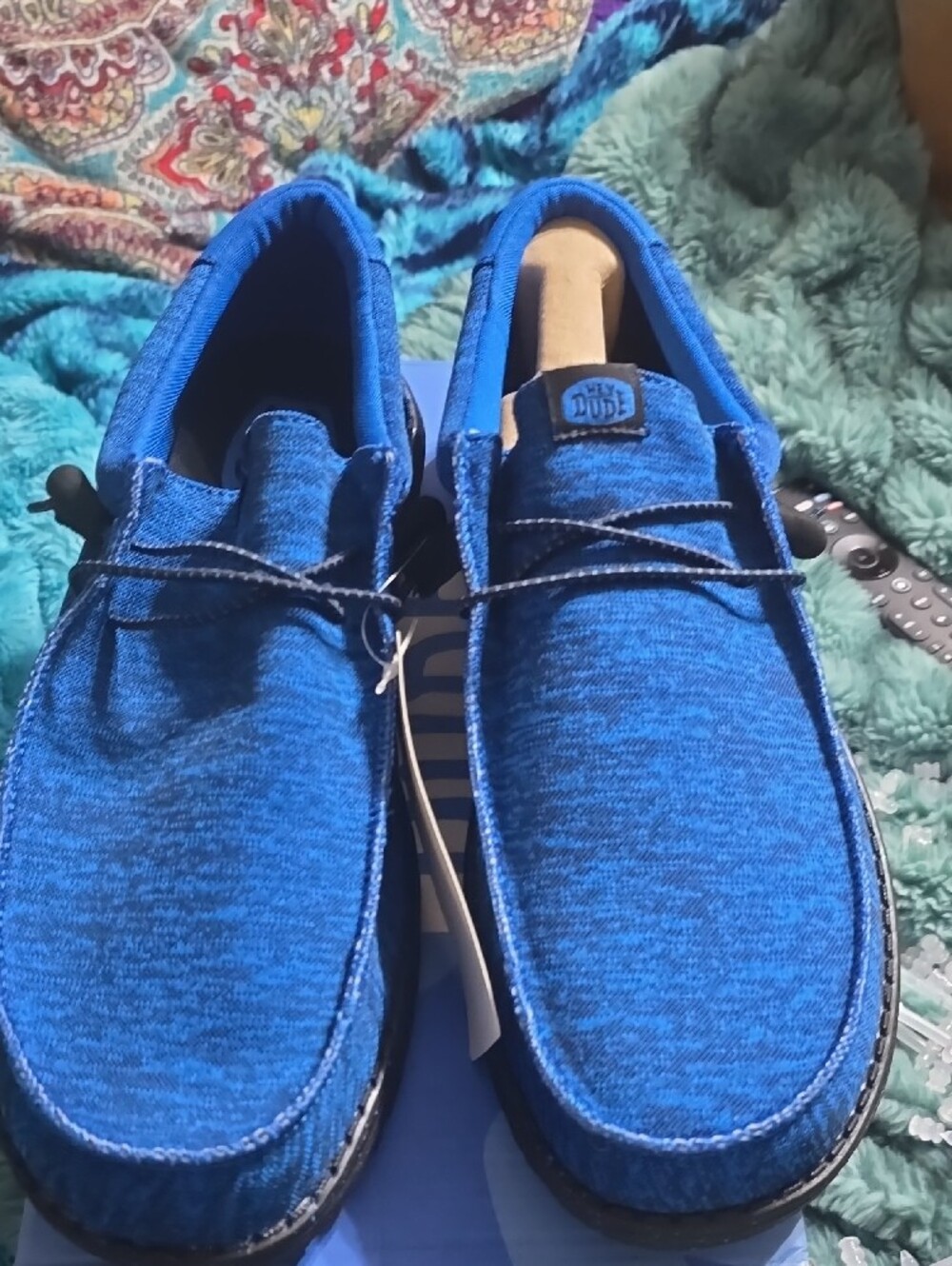 Hey Dude Blue Knit Slip-On Casual Shoes with Black Soles - Picture 2 of 7